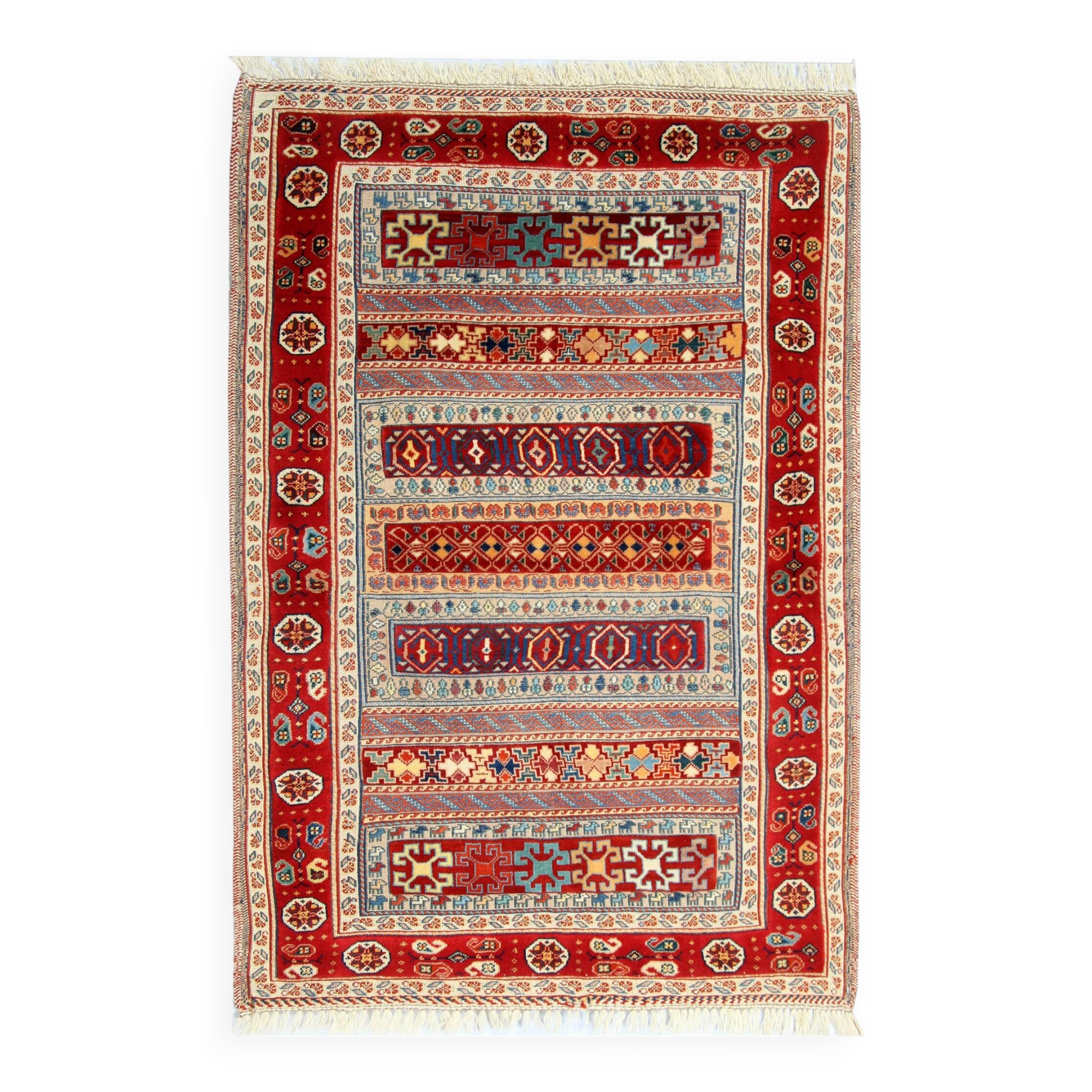 Vintage Style Red Kilim Rug Wool Handmade Tribal Flatweave 167x108cm