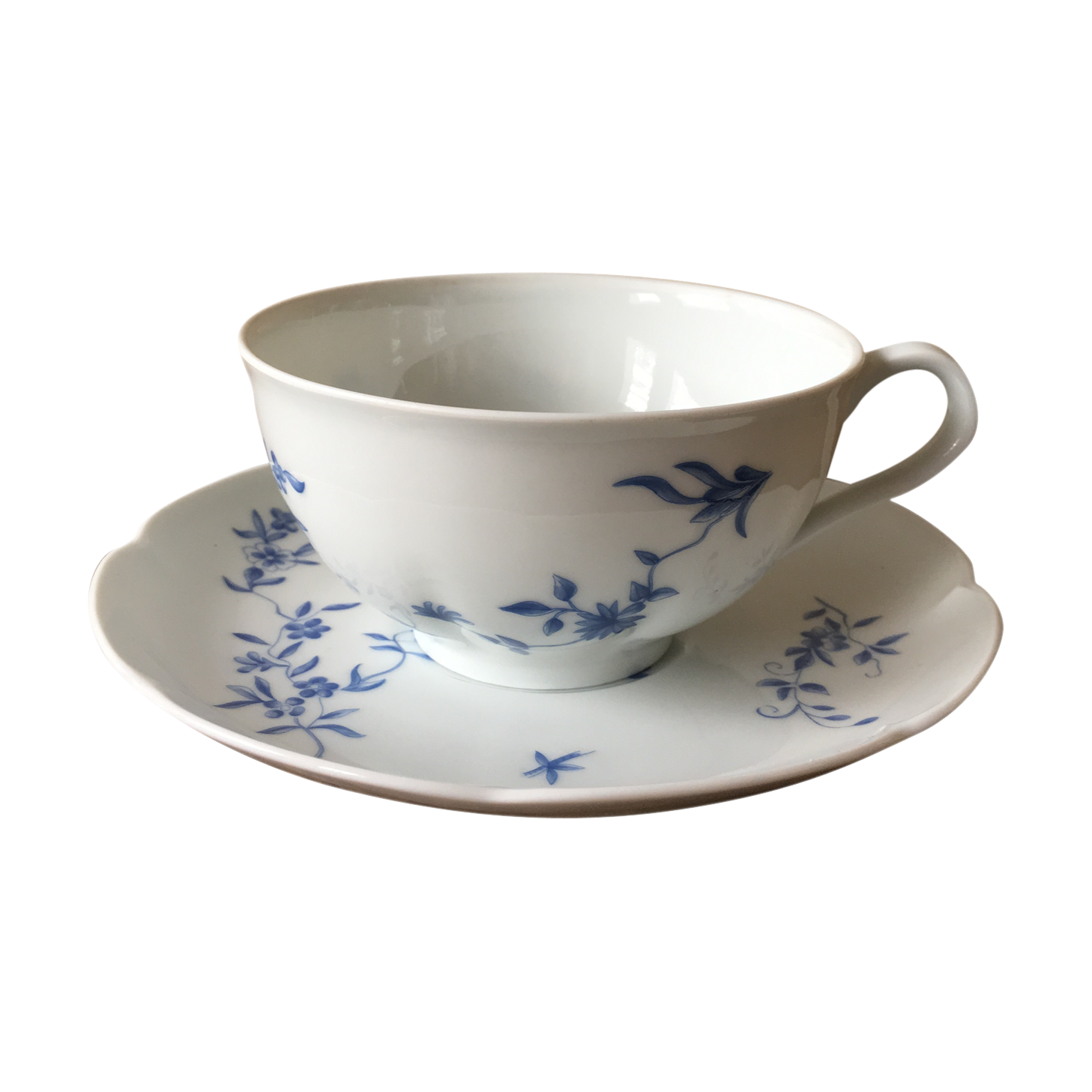 Cup and saucer Haviland Limoges blue and white porcelain