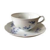 Cup and saucer Haviland Limoges blue and white porcelain