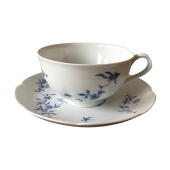 Tasse et sous-tasse en porcelaine de Limoges Haviland blanc et bleu