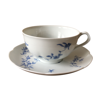 Cup and saucer Haviland Limoges blue and white porcelain