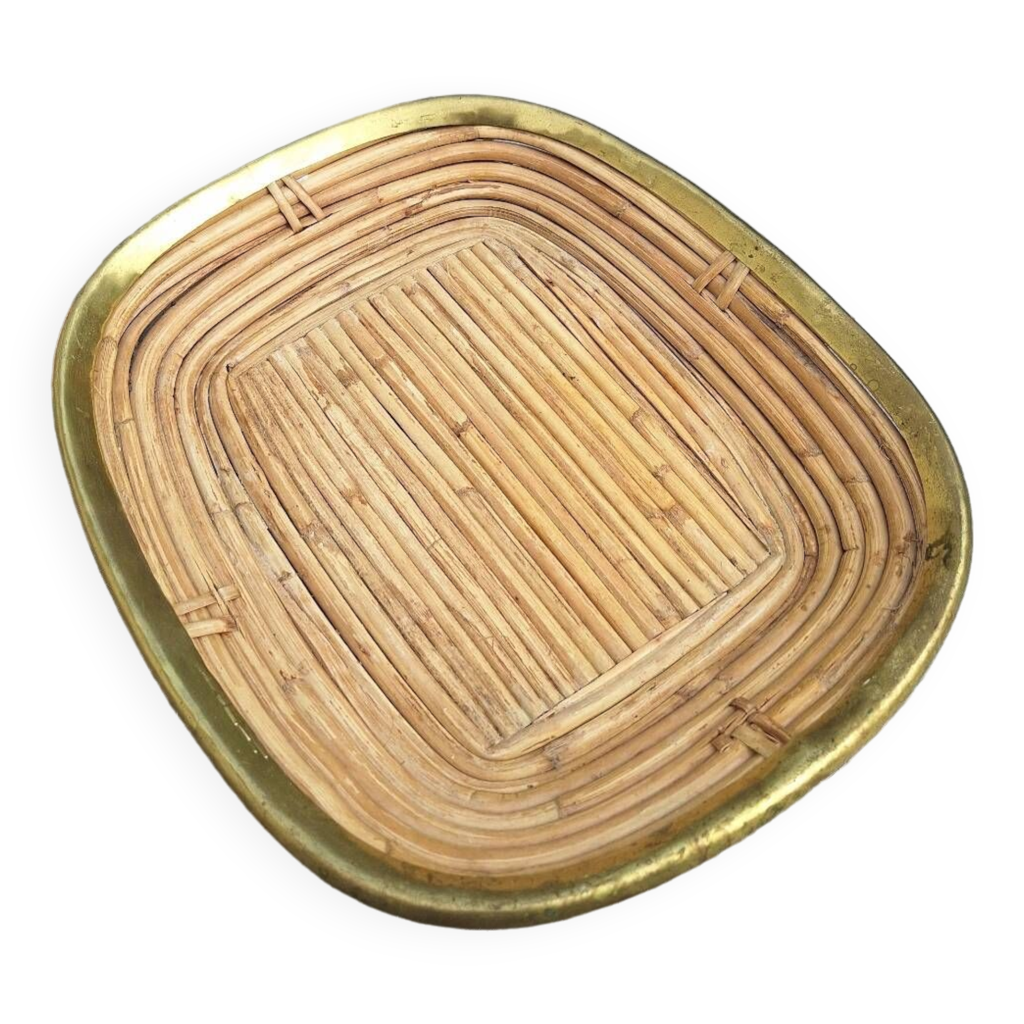 Rattan and brass basket