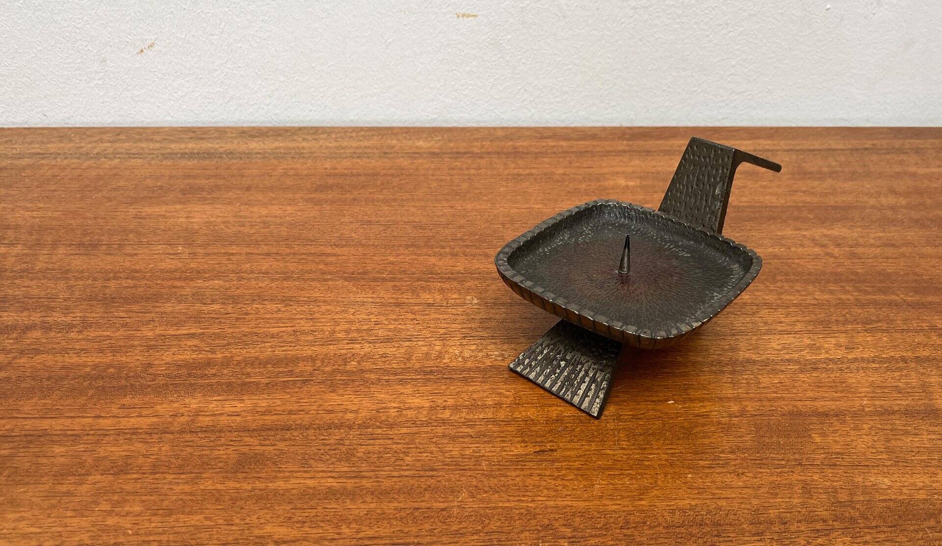 Brutalist Japanese bronze candlestick from the mid-century for Beva, 1960s.