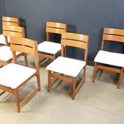 Set of 6 brutalist oak and bouclé fabric dining chairs, 1970s