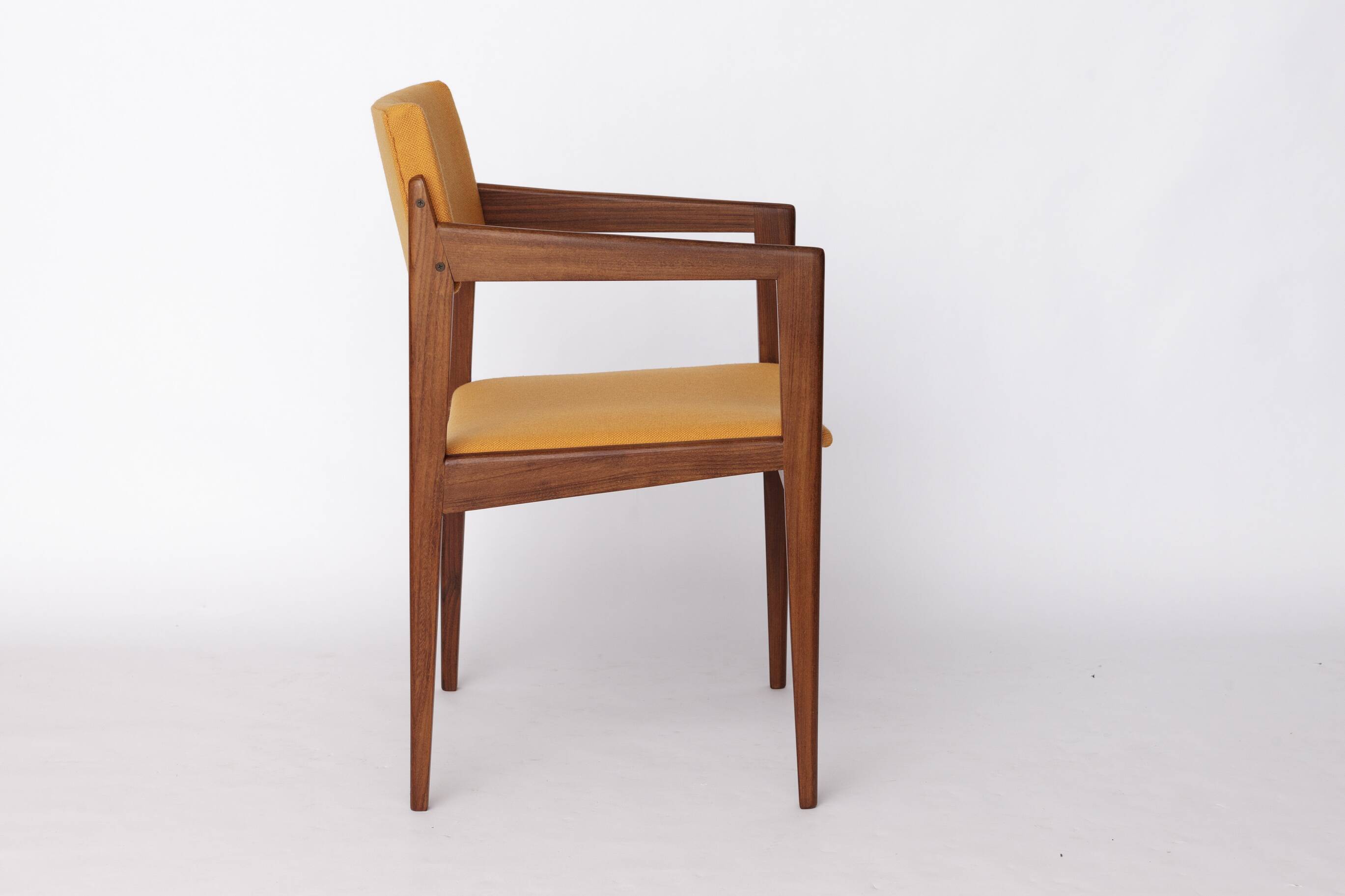 Vintage Thonet Armchair, 1970s–1980s, Teak Wood Frame, Peach Fabric Upholst