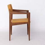 Vintage Thonet Armchair, 1970s–1980s, Teak Wood Frame, Peach Fabric Upholst