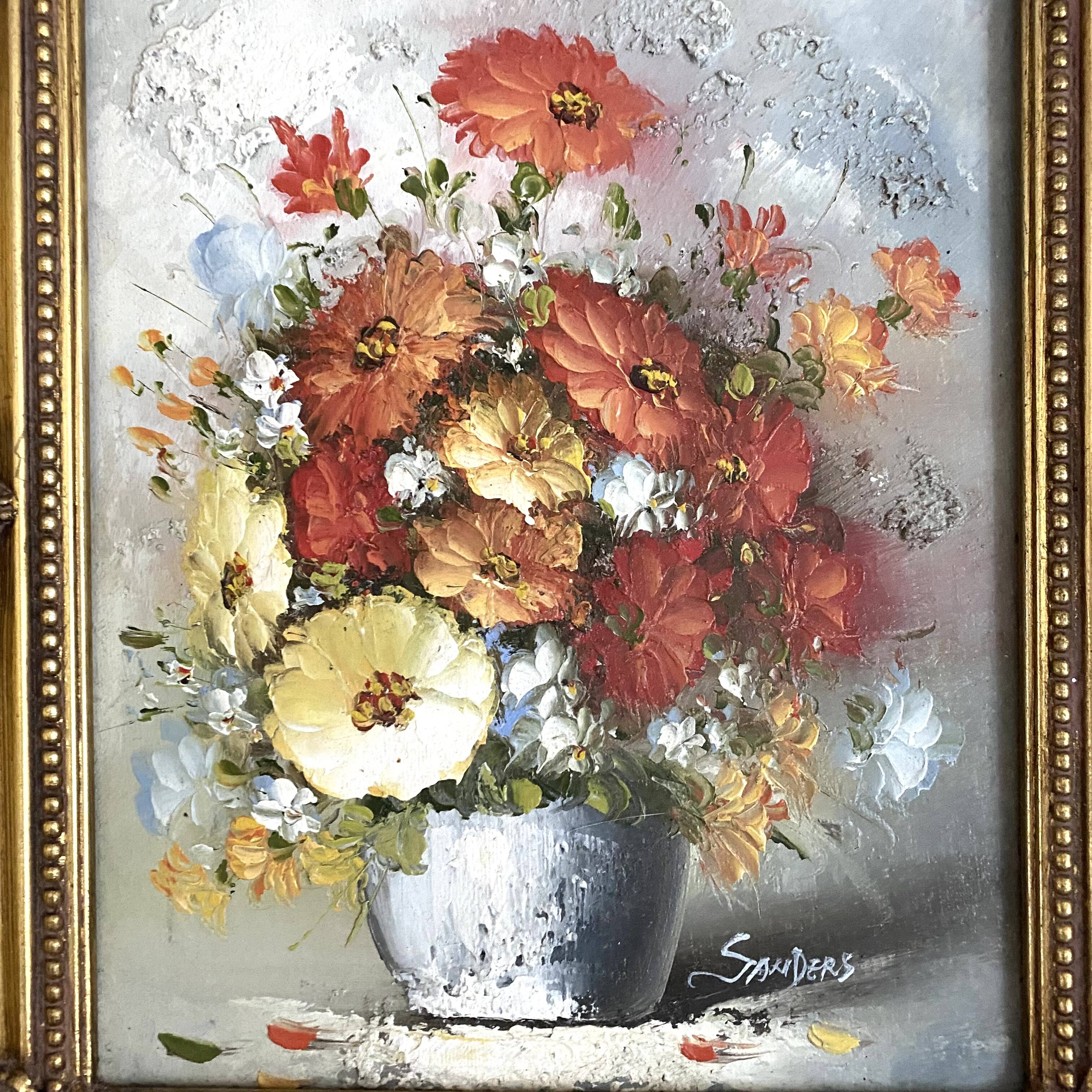 Bouquet painting, oil on framed canvas Sanders