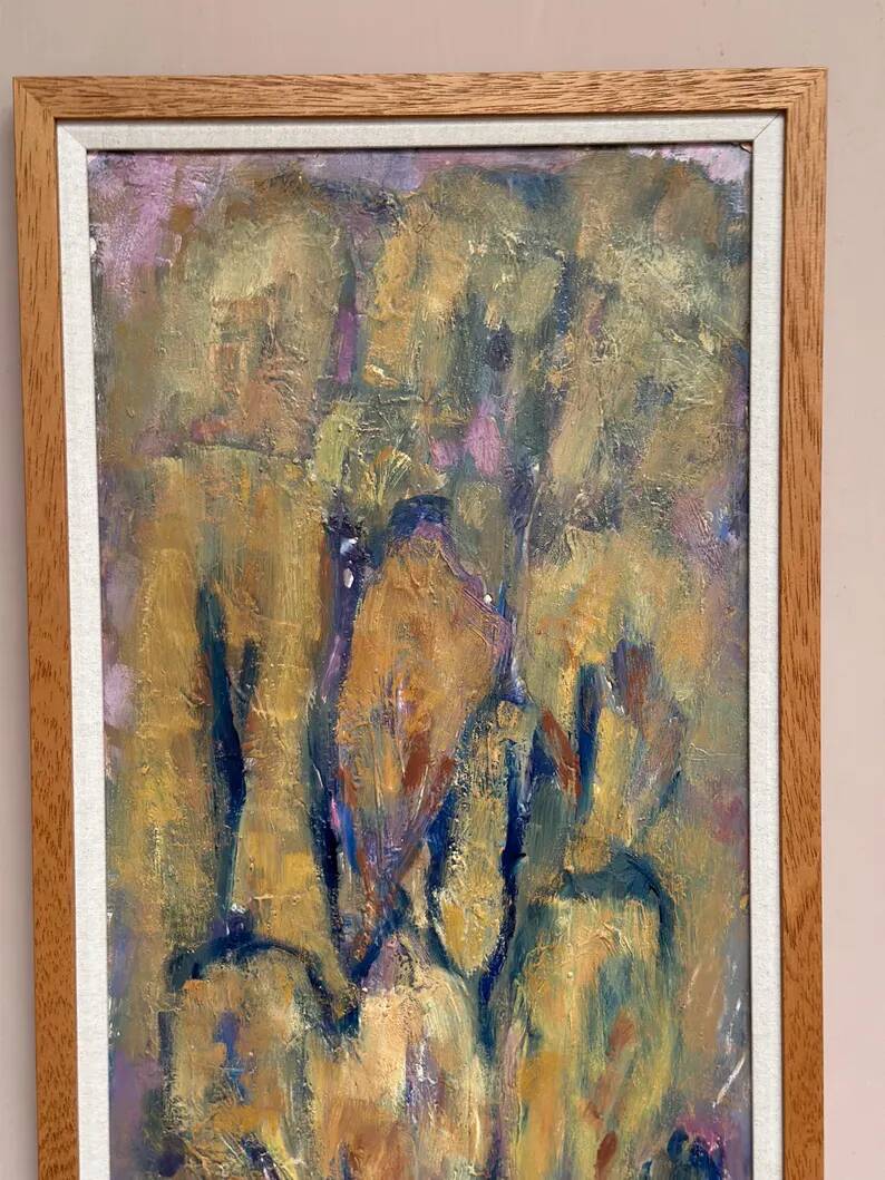 Large Swedish Oil on Panel – "Green Composition" – Signed – Vintage and Recently Framed – 77 × 41 cm (30.3 in × 16.1 in)