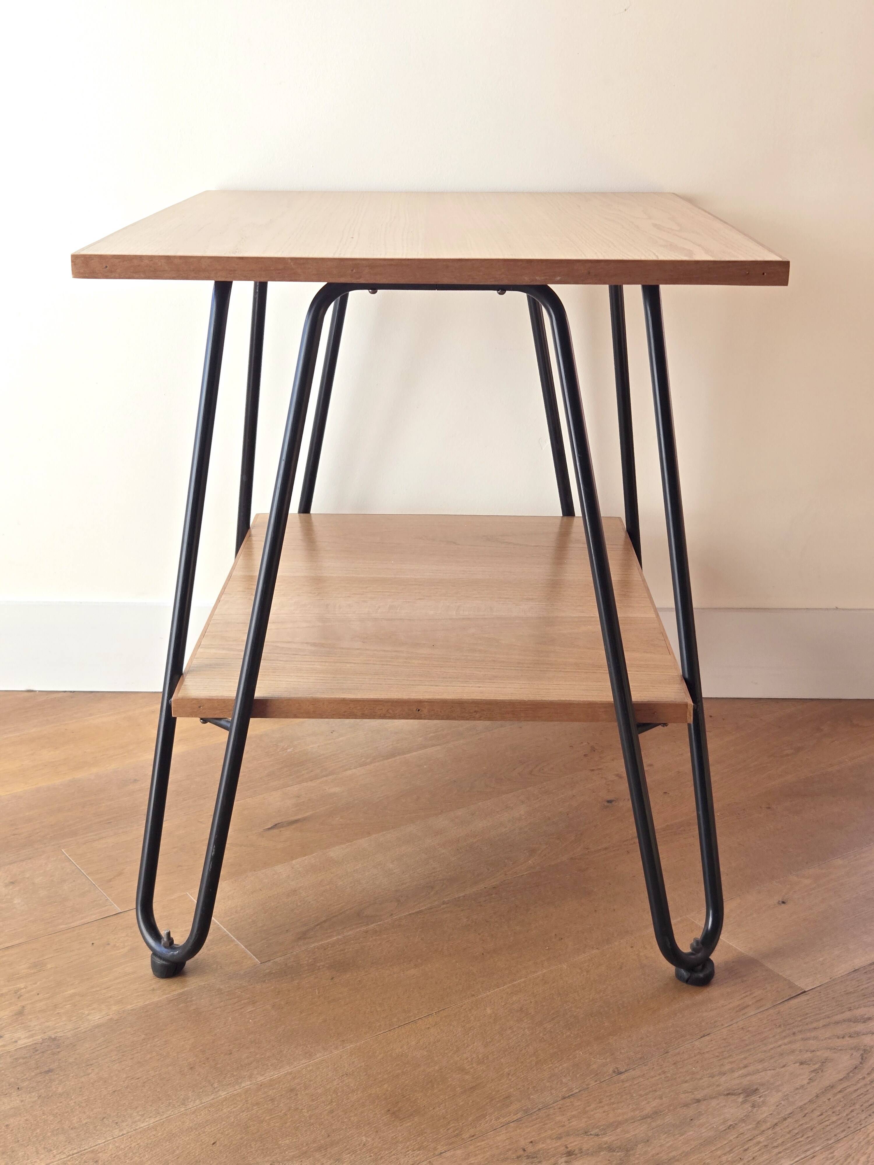 Side table in wood and steel in the style of Jacques Hitier, 1950s