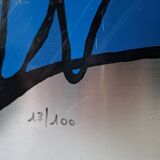 Silkscreen on brushed aluminium from the 1970s.