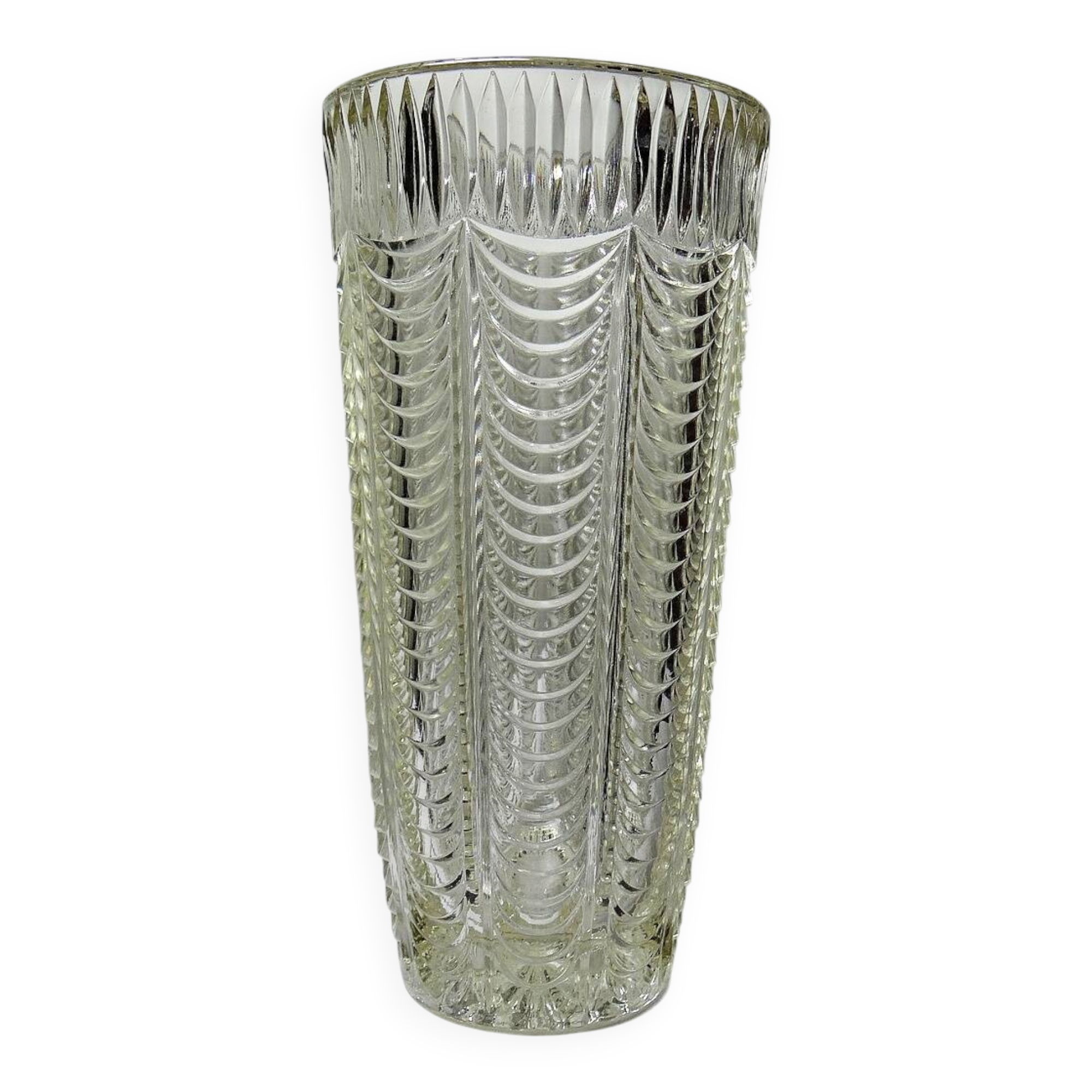 Large moulded glass vase, draped decoration, vintage 1960s.