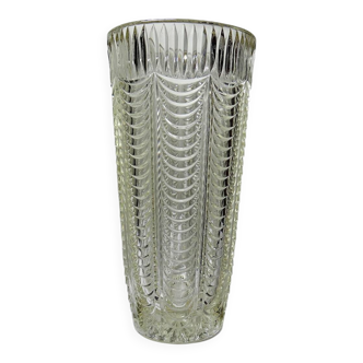 Large moulded glass vase, draped decoration, vintage 1960s.