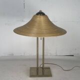 Lampe de table en laiton et rotin en roseau, Italie 1970