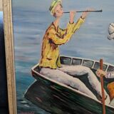 Tableau Huile sur toile Claude Tabet "Canotage"