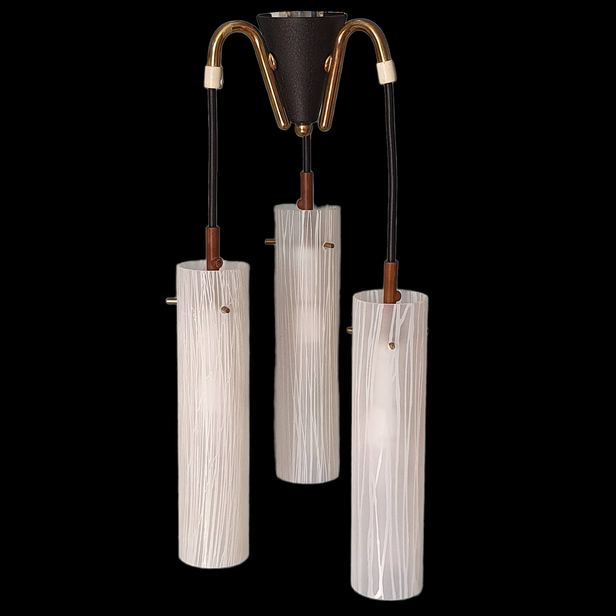 1950s brass and glass pendant light