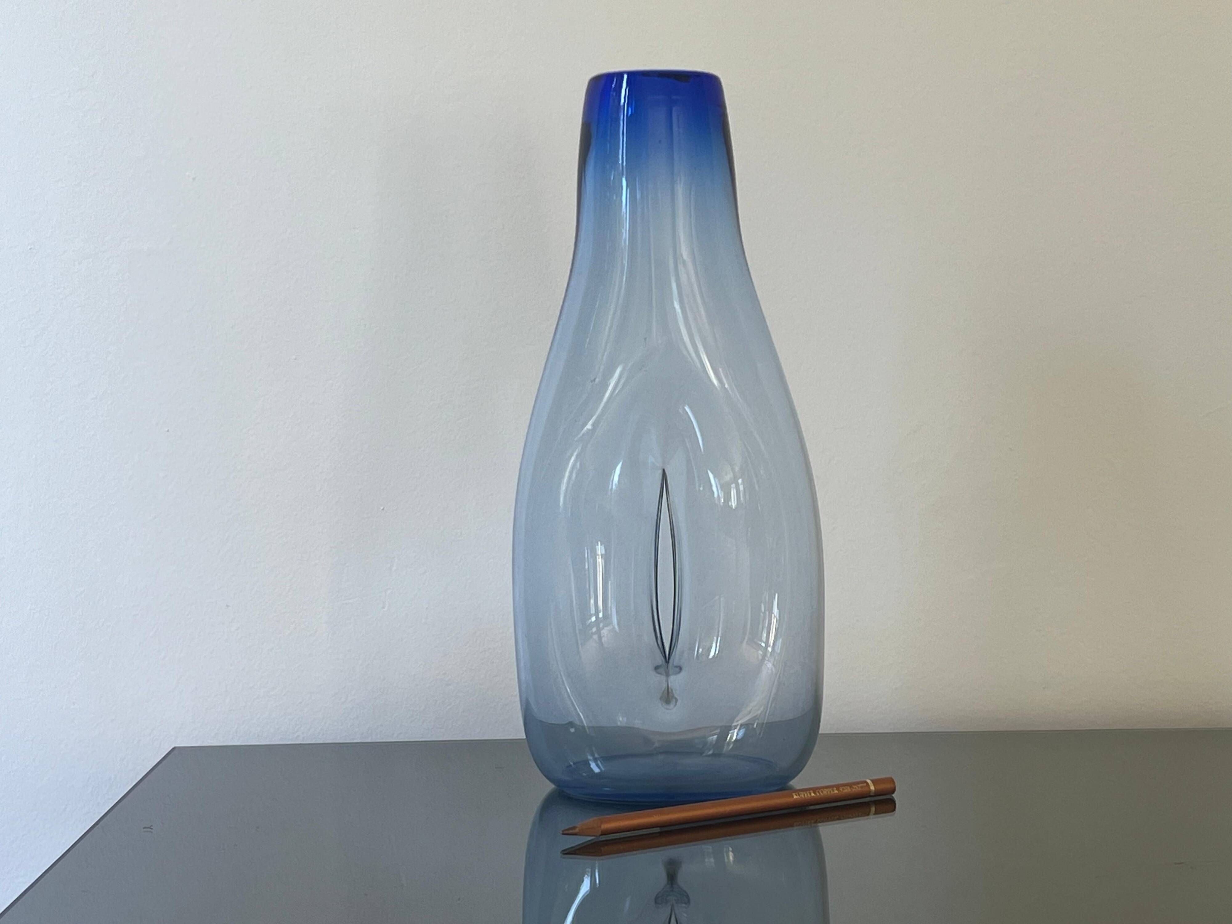 Beautiful Vintage Murano Modern Vase, Blue and Clear Glass, 1970's