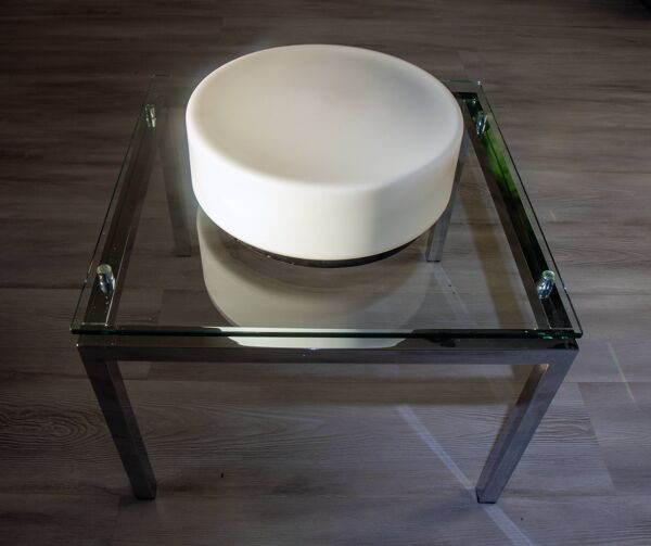 Large plafonnier moderniste année 60, verrerie de Vianne , neuf