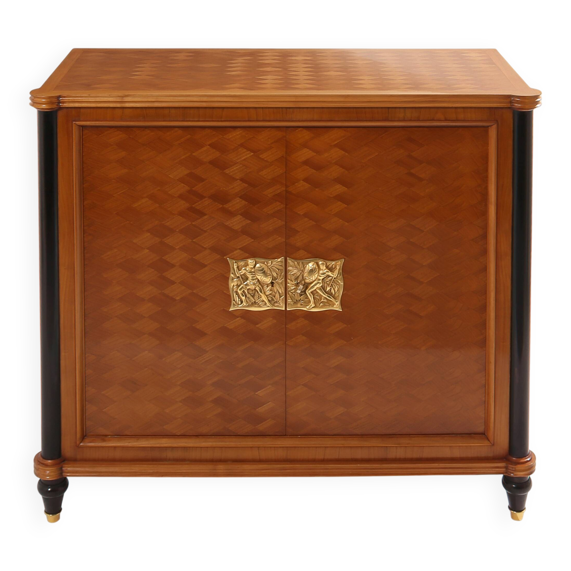 Jules Leleu cabinet merisier marqueté 2 portes bronze 1940