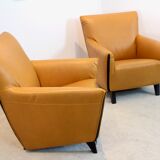 Artifort F330 ‘Cordoba’ Lounge Chairs in Soft Ochre Leather by Gerard van den Berg