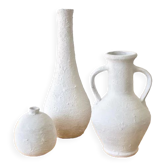 Set of 3 white stoneware vases
