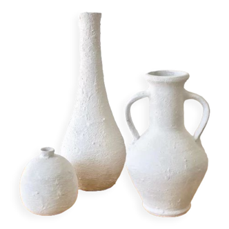 Lot de 3 vases grès blanc