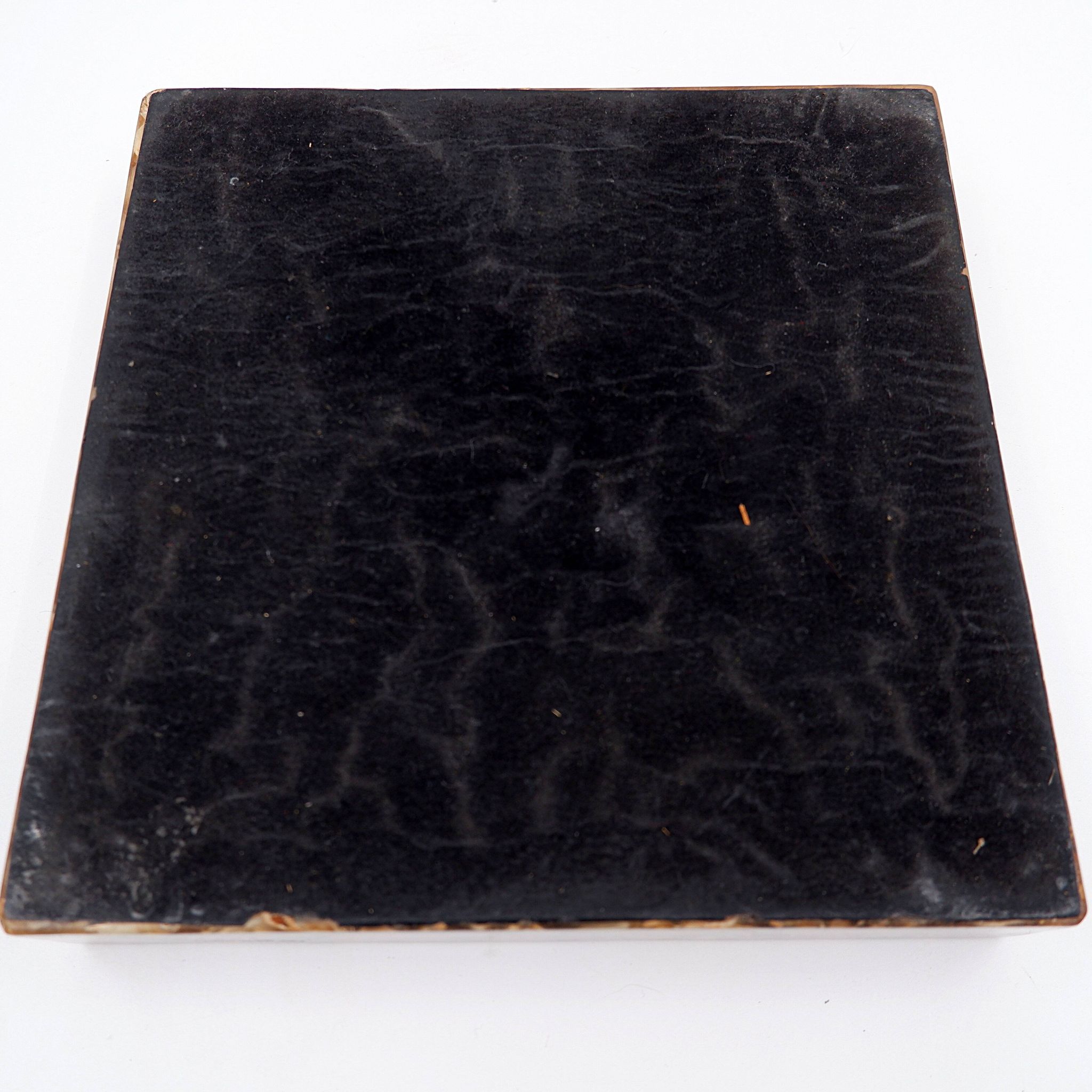 Large square brass and epoxy trinket tray with seed inclusions