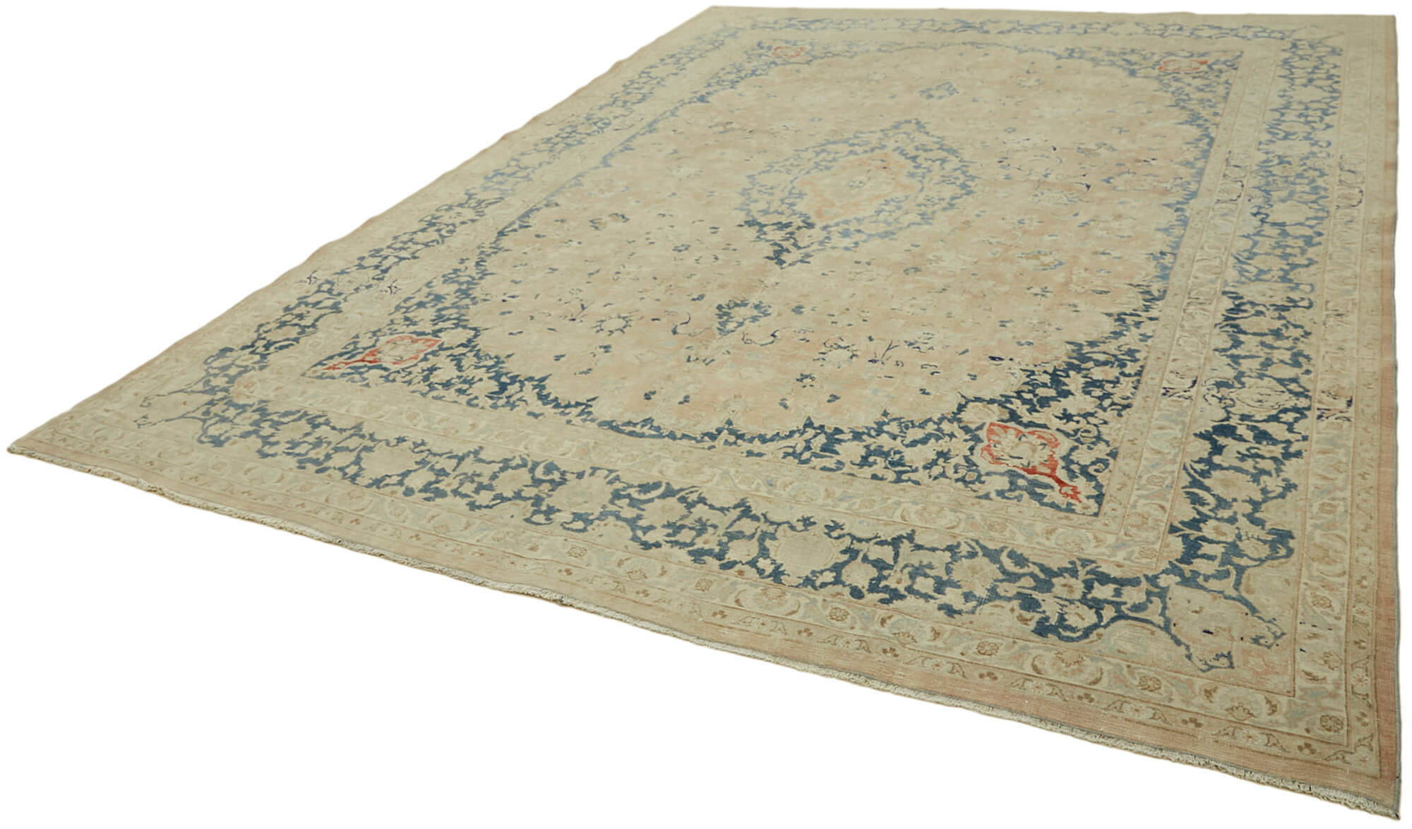 Hand-knotted persian vintage 1970s 305 cm x 390 cm beige wool carpet