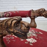 1920-30s, Danish armchair, furniture cotton fabric, hand carved oak wood.