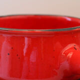 Vintage poelon in bright red glazed ceramic