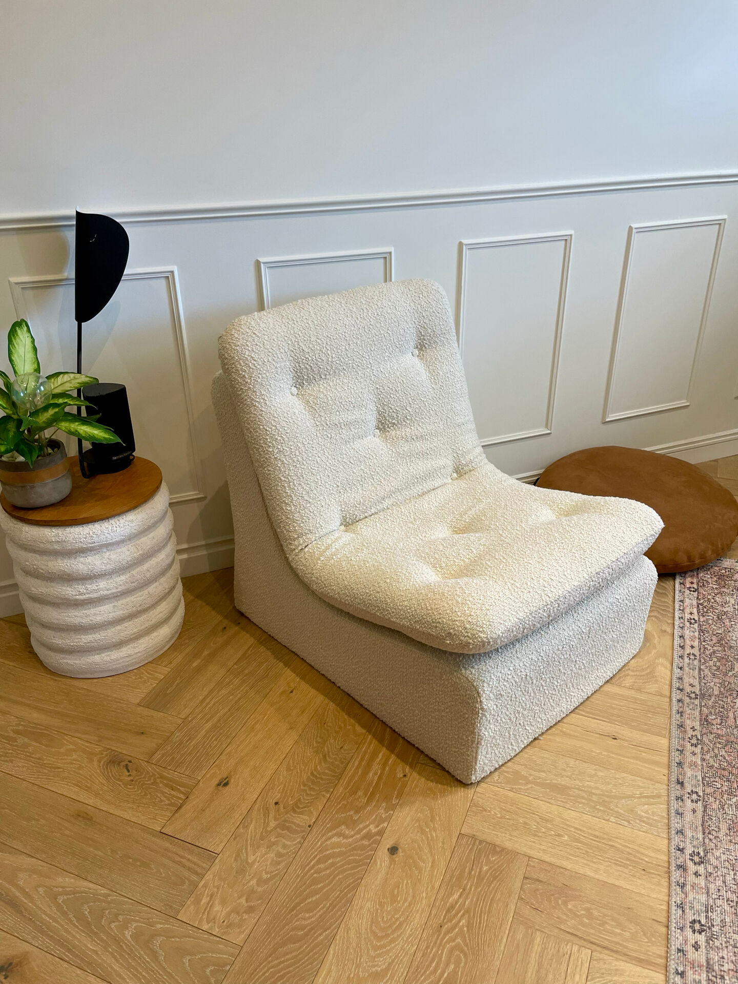 Vintage armchair - cream boucle fabric - 1970s