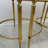 Table basse néoclassique en laiton et verre fumé, 1970