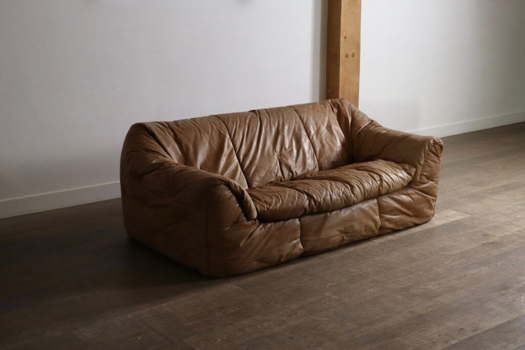 Canapé Sloop Ligne Roset par Michel Ducaroy en cuir cognac, années 1970