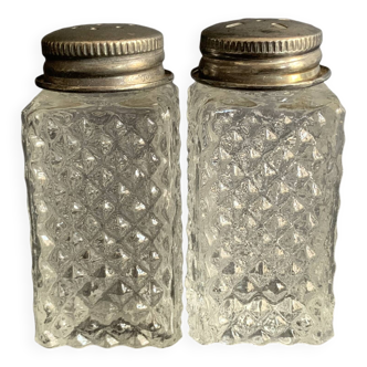 1960s Diamond Point Glass Salt and Pepper Shakers