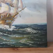 Marine painting on canvas signed "Sartini" – Large sailing ship at sea – 40 × 30 cm