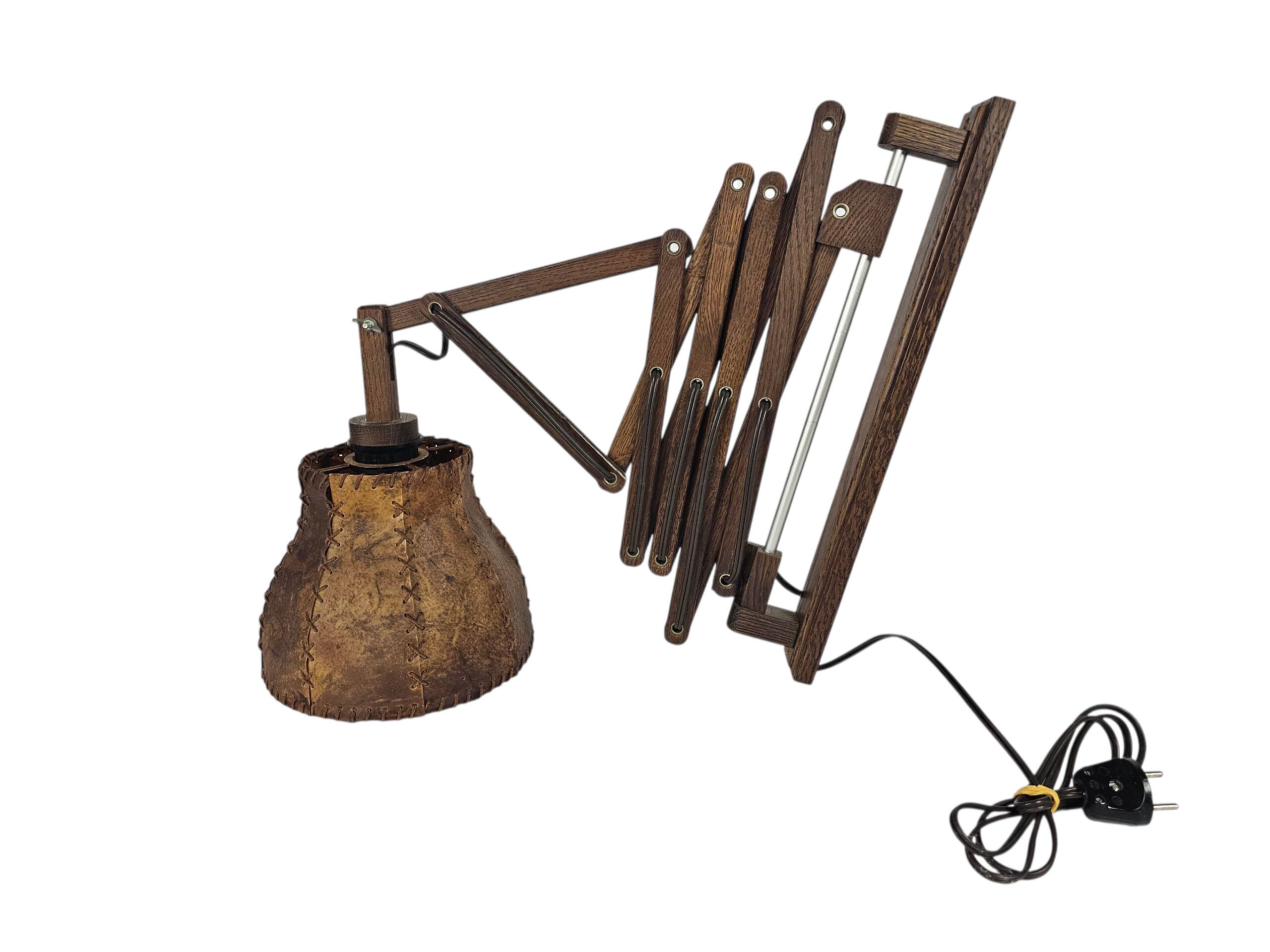 Scissor lamp | Harmonica lamp | wall lamp | vintage | oak | pig's bladder |