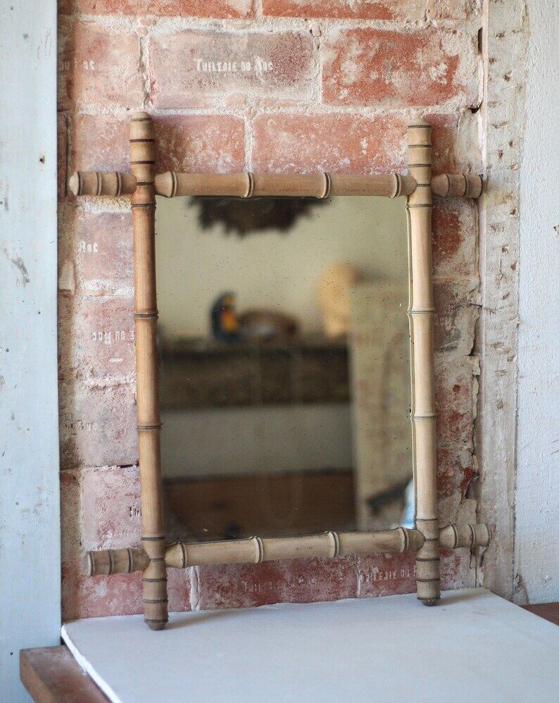 Miroir bois imitation bambou, miroir ancien, miroir à suspendre, déco intérieur