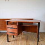 Bureau scandinave en placage chêne métal noir, Design Moderniste, 1960