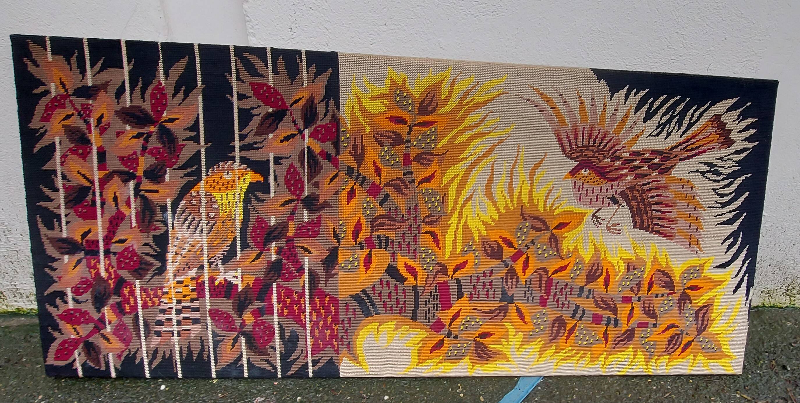 Vintage psychedelic bird painting 1970 Lurcat