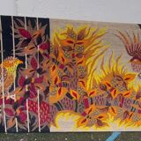 Vintage psychedelic bird painting 1970 Lurcat