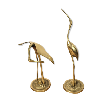 Pair brass herons