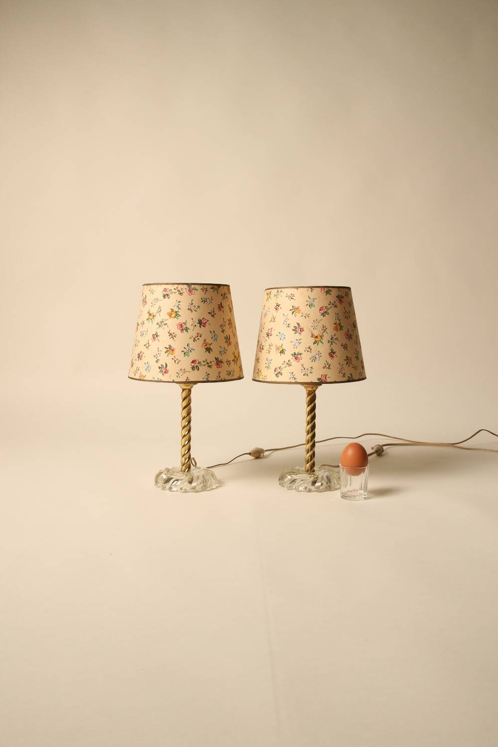 Pair of lamps with hand-painted floral shades