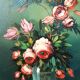 Large oil painting on canvas vase with flowers signed