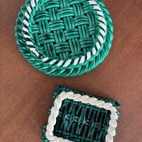Vintage Green Barbotine Trivet Set - Set of 2