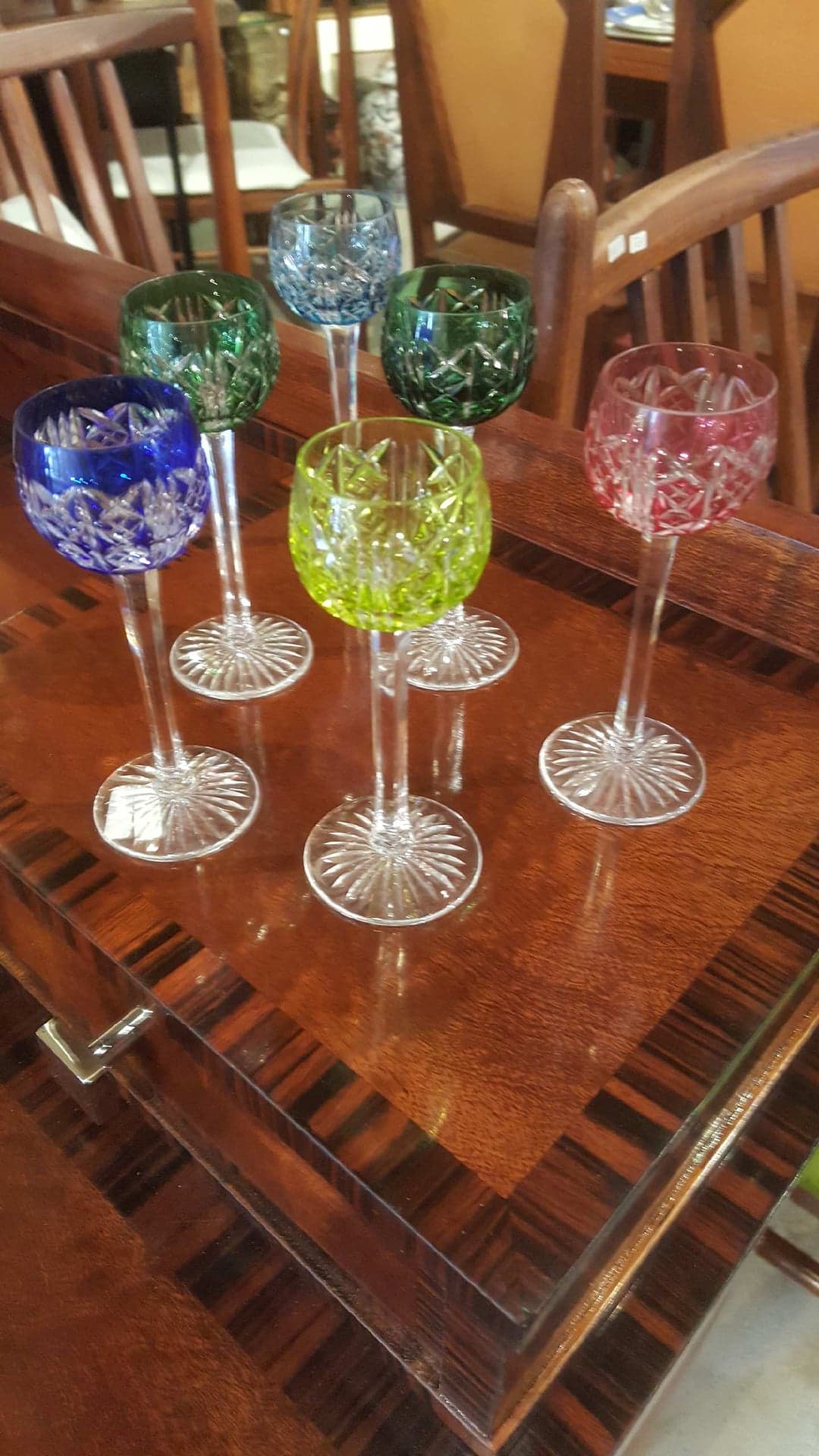 Six glasses with liqueur, crystal Saint Louis, model Riesling