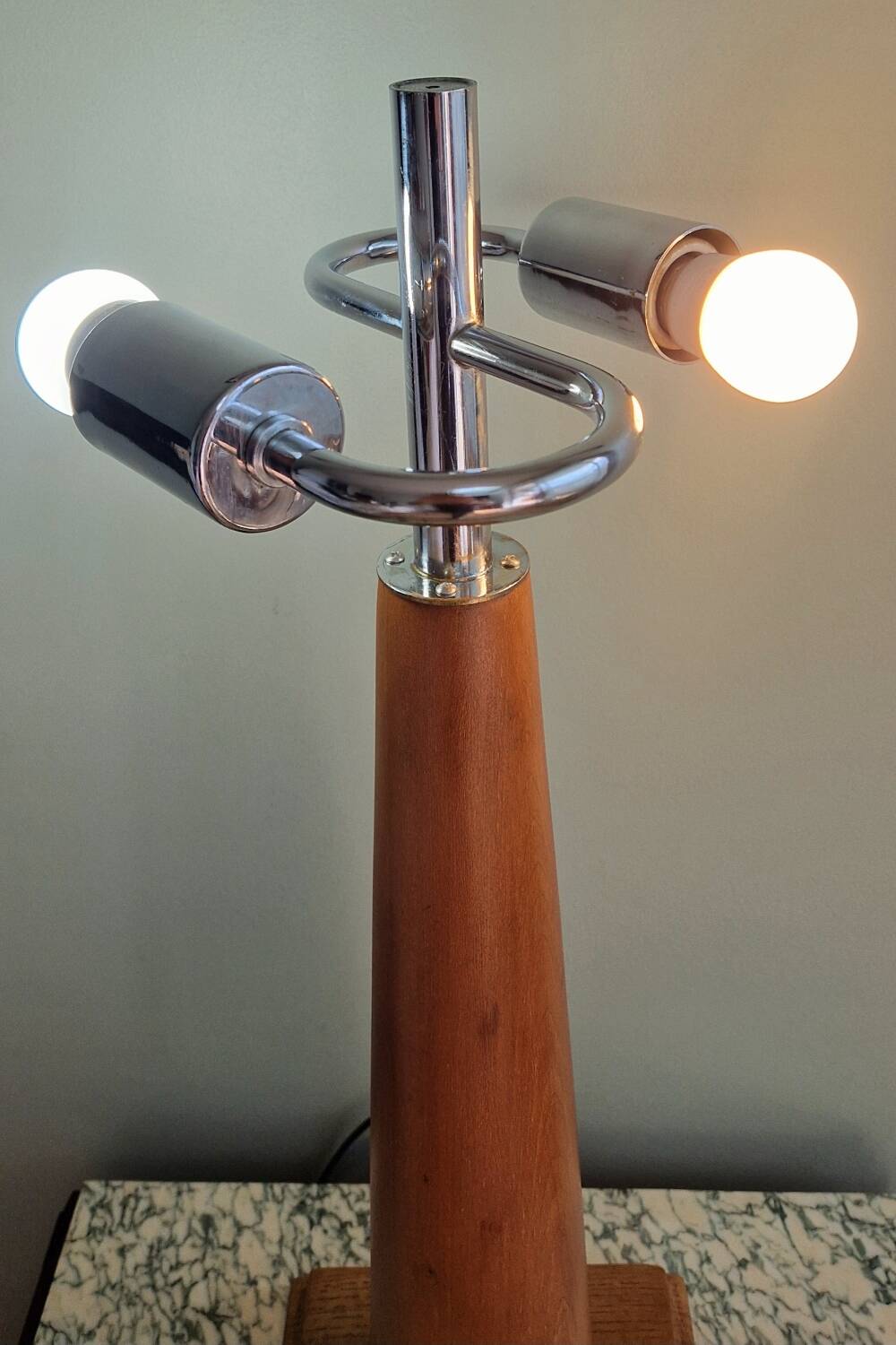 Large nautical lamp in wood and brass from the 80s