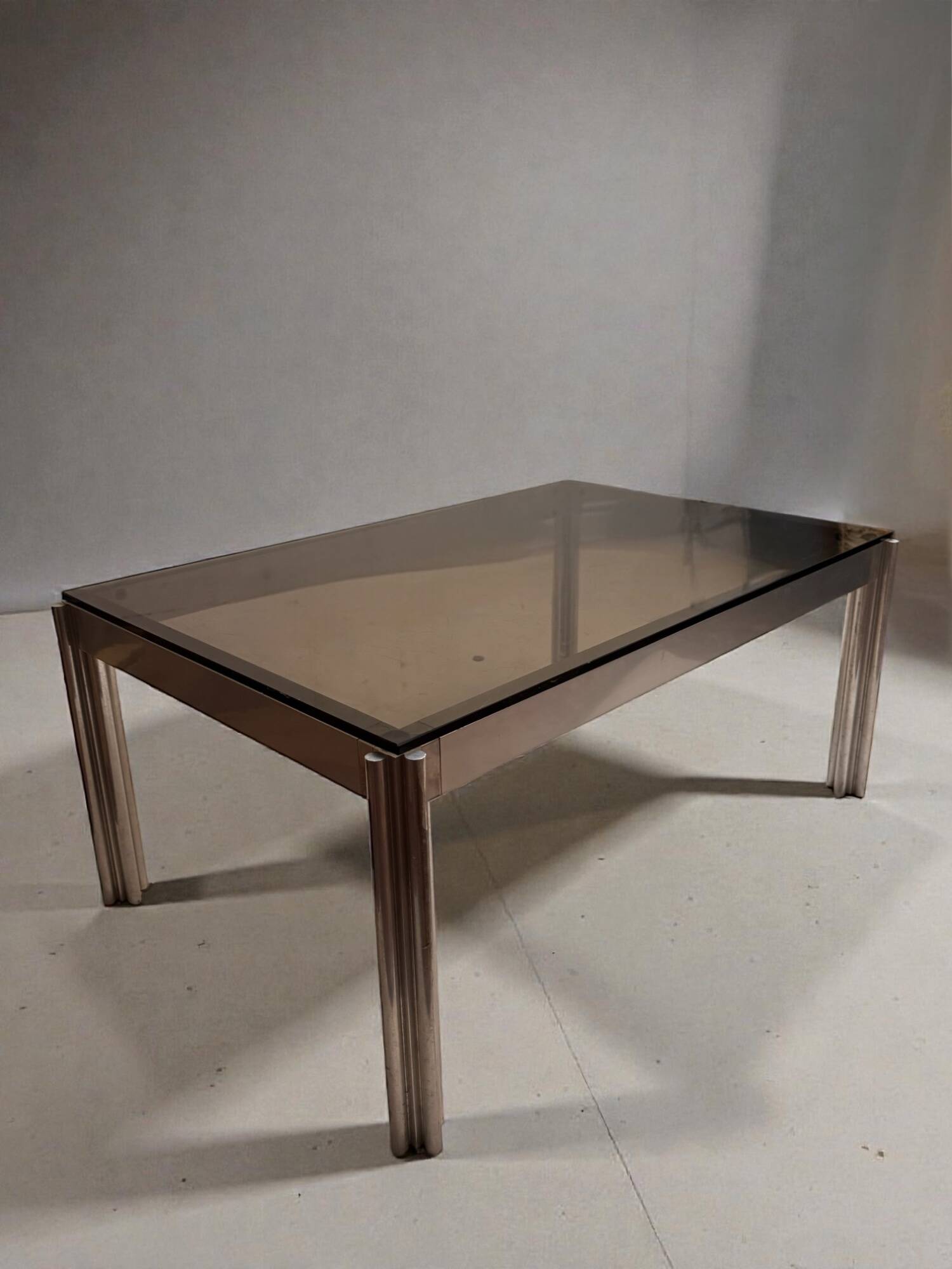 Aluminium coffee table with smoked glass by Georges Ciancimino, 1970.