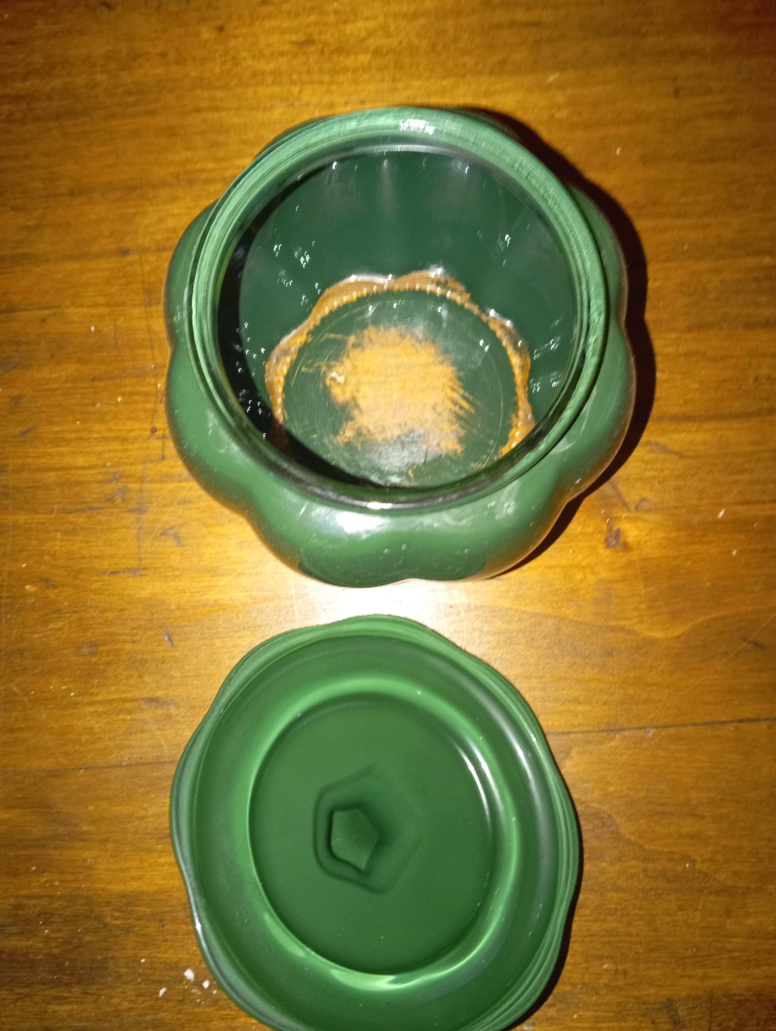Bonbonniere / sucrier en verre forme citrouille verte