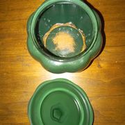 Bonbonniere / sucrier en verre forme citrouille verte