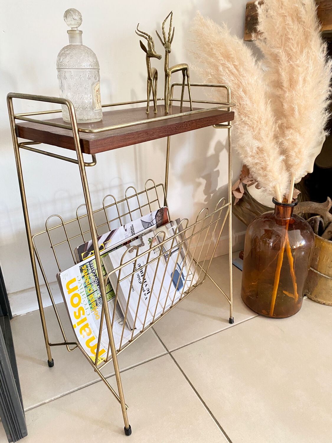 Vintage brass magazine table