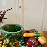 Vintage barbotine dish with fruit decorations